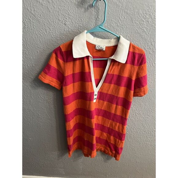 Lilly Pulitzer Wonens Striped Tunic Shirt Cotton Short Sleeve Medium V-Neck - Picture 1 of 6